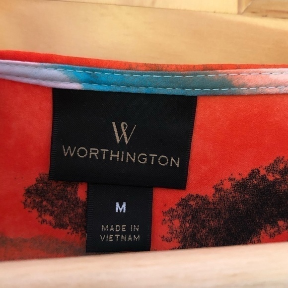 Worthington sleeveless bright watercolor asymmetrical drape neck blouse size M - Picture 8 of 12